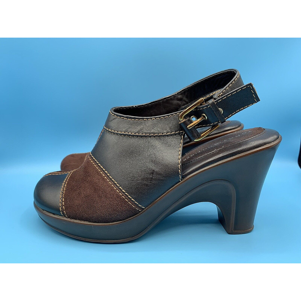 TOMMY HILFIGER MABLE Brown High Heels Patchwork Slingback Shoes Women's Sz 6.5 M